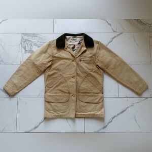 Vintage 1980s 80s LL Bean Chore Coat Jacket Duck Print Lining Size L Tan Beige